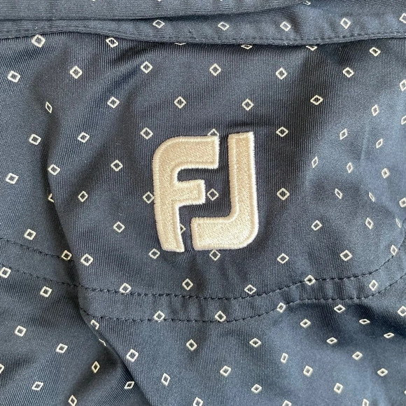FJ FootJoy Men's Golf Polo Shirt XL Extra Large Navy Blue Diamond Pattern - Picture 4 of 5